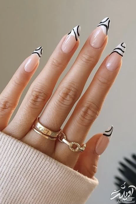 طراحی ناخن سیاه و سفید